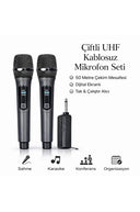 Profesyonel Çiftli Kablosuz Mikrofon Seti Karaoke Şarj Edilebilir 50 Metre - 3