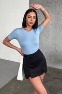 Rahat Ve Şık Kısa Kollu Bisiklet Yaka Likralı Viskon Penye Body Bebe Mavisi - 2