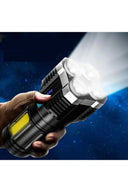 Ultra Parlak El Feneri Usb Şarj 4 Led+yan Cob Led Taktik Günlük Hayat Kamp Avcılık El Feneri - 1