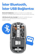 Bluetooth Usb Çift Modlu Sessiz Mouse, Şeffaf Mıknatıslı Kapaklı, Type-c Şarjlı, Dpı Ayarlı, Kablosuz 10m Çekim Mesafeli, Masaüstü Kısayol Tuşlu, Taşınabilir Şarjlı Mouse Turuncu - 3