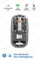Bluetooth Usb Çift Modlu Sessiz Mouse, Şeffaf Mıknatıslı Kapaklı, Type-c Şarjlı, Dpı Ayarlı, Kablosuz 10m Çekim Mesafeli, Masaüstü Kısayol Tuşlu, Taşınabilir Şarjlı Mouse Siyah - 1