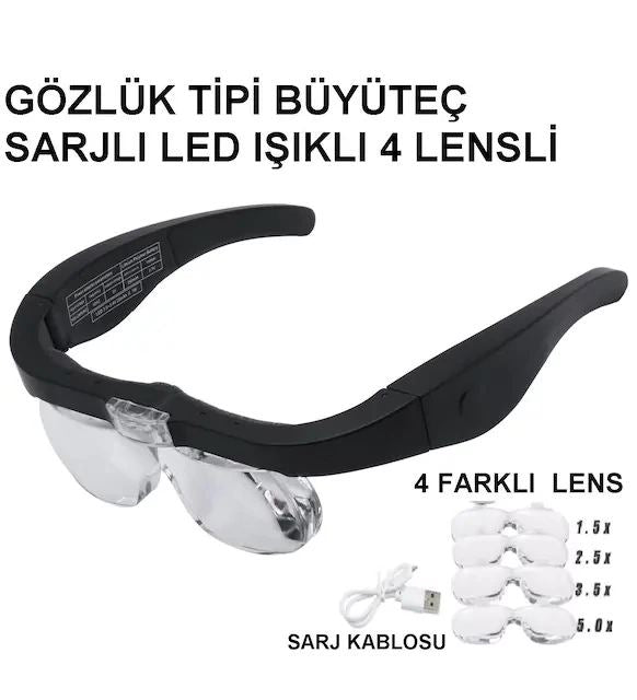 Nikula- Şarjlı Gözlük Büyüteç 4 Farklı Lens -11537dc