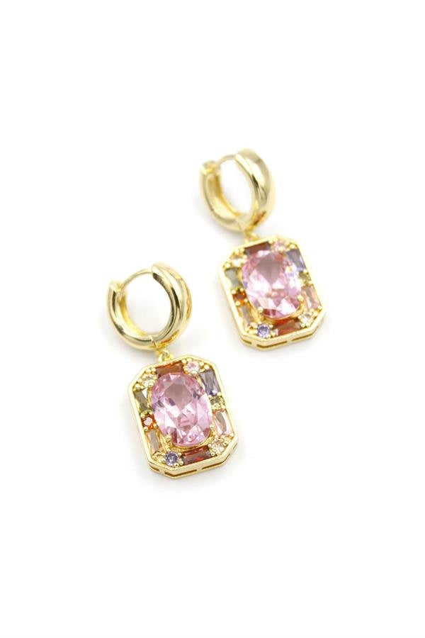 Taşlı Küpe - Pembe - Pembe