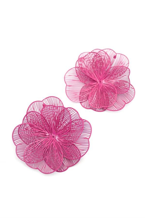 Metal Çiçek Küpe - Pembe - Pembe