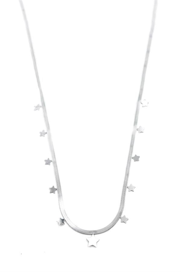 Yıldız Ezme Zincir Kolye - 45cm - Gümüş - Gümüş