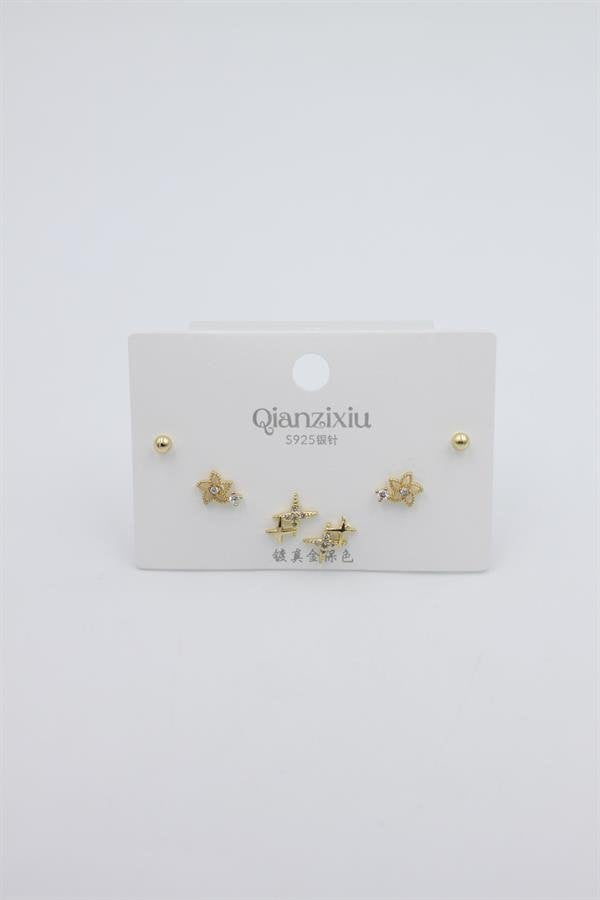 Çoklu Set Küpe - Altın - Altın