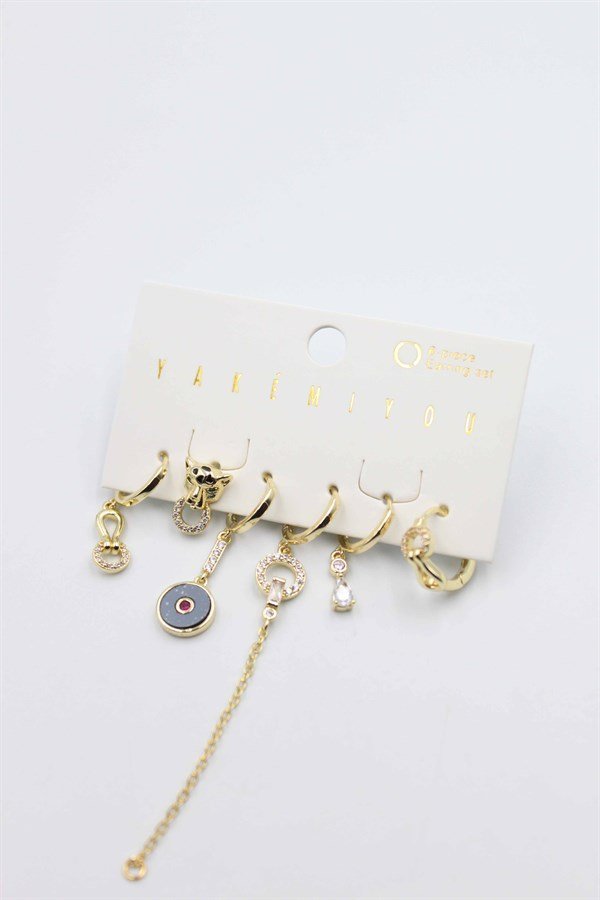 Taşlı Set Küpe - Altın - Altın