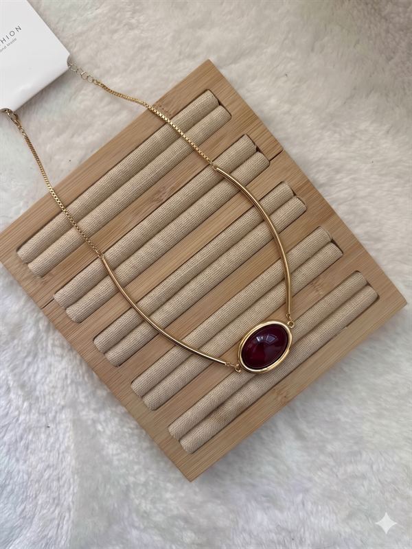 Taşlı Kolye - Bordo - Bordo
