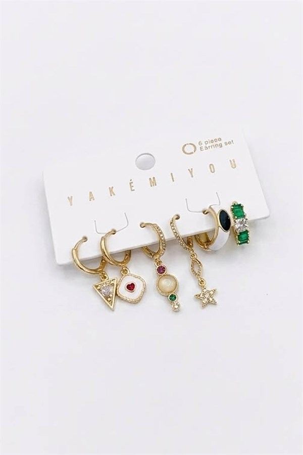 Taşlı Set Küpe - Altın - Altın