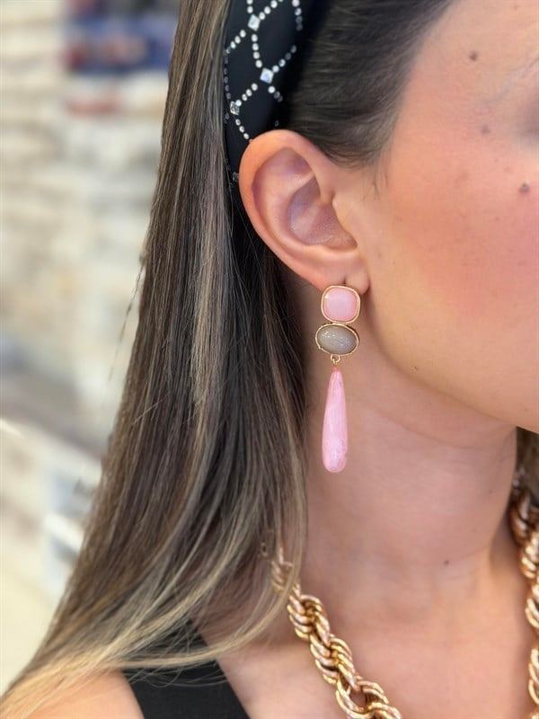 Taşlı Küpe - Pembe - Pembe