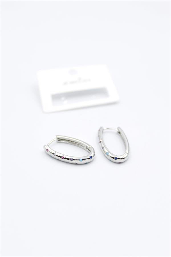 Oval Taşlı Küpe - Gümüş - Gümüş