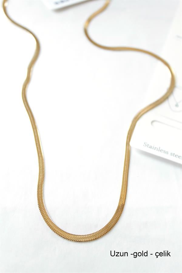 Uzun İtalyan Çelik Kolye-60cm - Altın - Altın