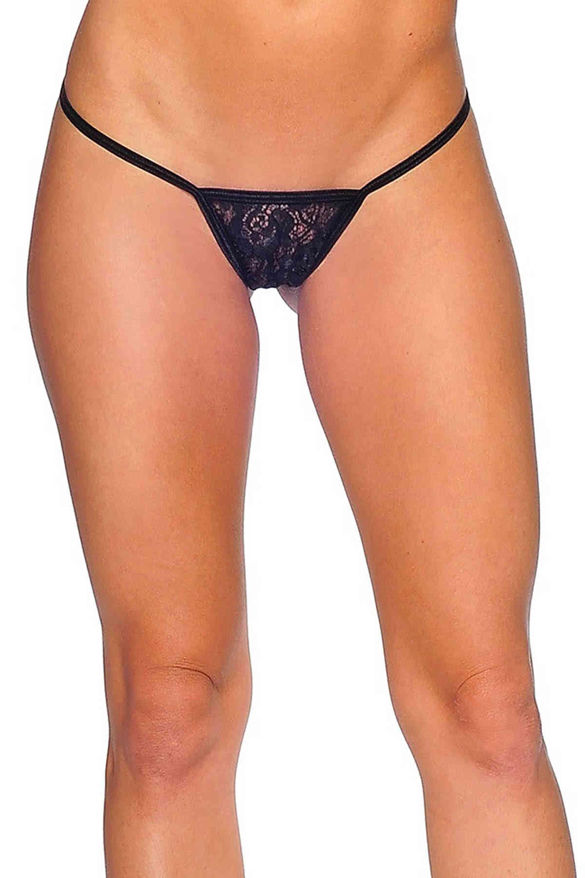 Siyah Dantelli Tanga - Siyah-XS