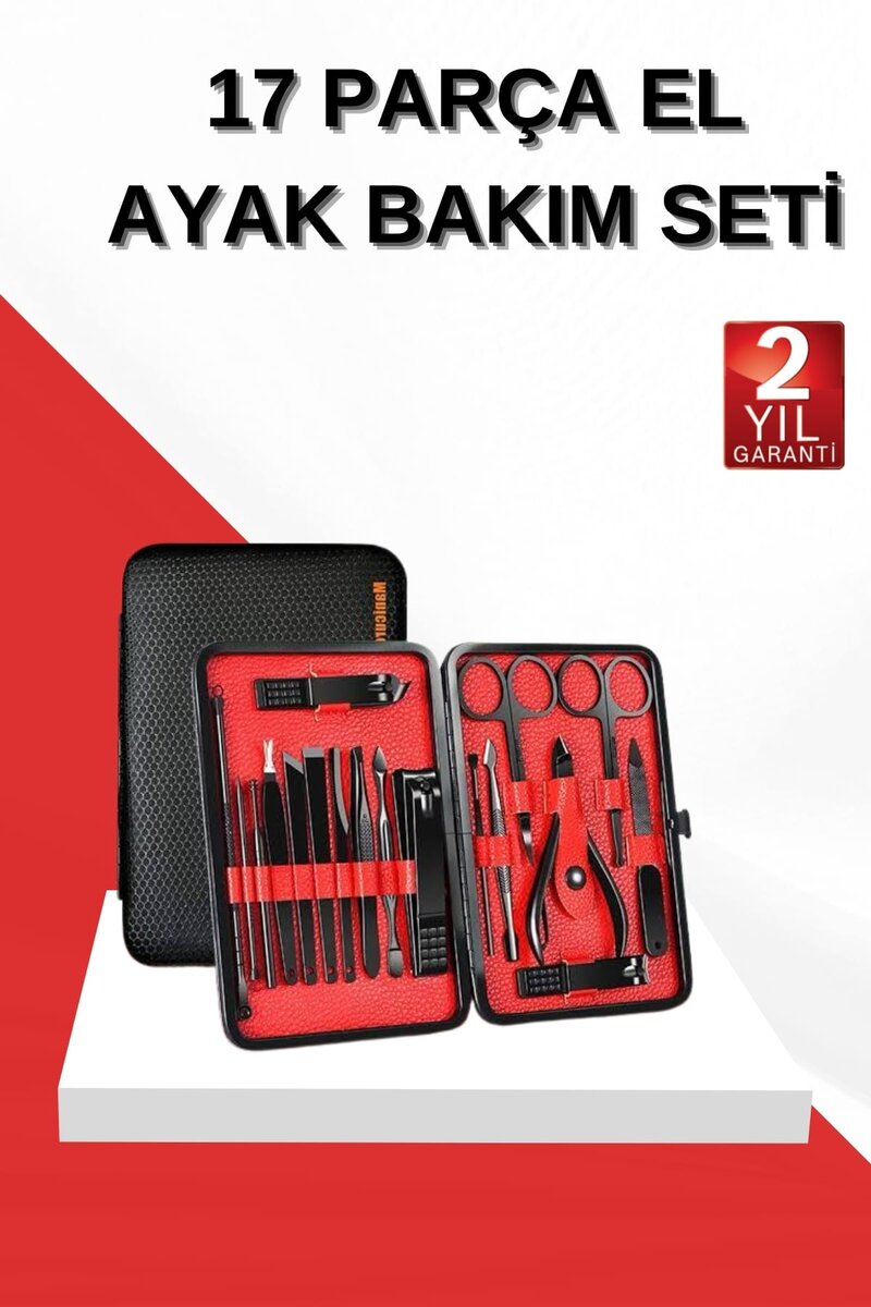 17 Parça Manikür Seti El ve Ayak Bakımı Törpü Cımbız Tırnak Temizleme