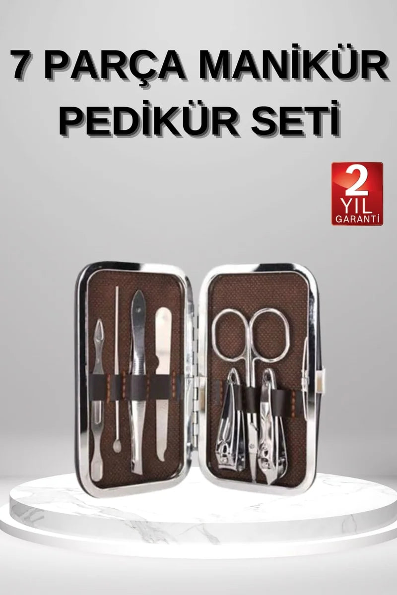 7 Parça Manikür Pedikür Seti El Ayak Bakımı Çantalı Paslanmaz Çelik