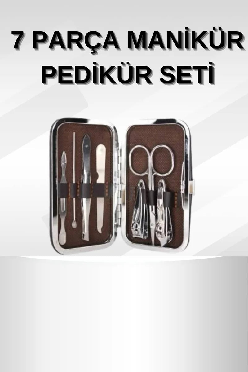 Manikür Pedikür Seti 7 Parça Tırnak Makası Kaş Makası Cımbız Çantalı