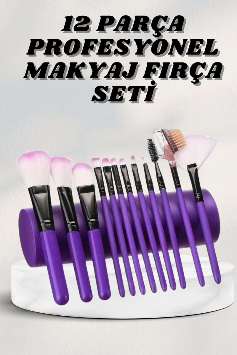 Makyaj Fırçası 12 Parça Set Yumuşak Uçlu Göz Makyajına Uygun Hafif ve Taşınabilir Çanta