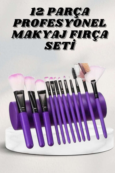 Makyaj Fırçası 12 Parça Set Yumuşak Uçlu Göz Makyajına Uygun Hafif ve Taşınabilir Çanta