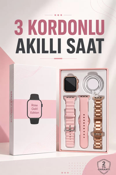 Akıllı Saat Amoled Ekran 3 Kordonlu Aksesuar Hediyeli Sesli Görüşme