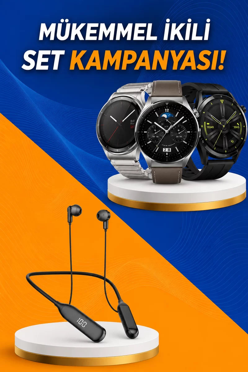 Alarm ve Titreşim Özellikli Akıllı Saat ve Mikrofonlu Kablolu Bluetooth Kulaklık 60 Saat