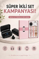 Wireless Şarjlı Pembe Akıllı Saat ve Kablosuz Bluetooth Kulaklık Dokunmatik Kontrol - 1