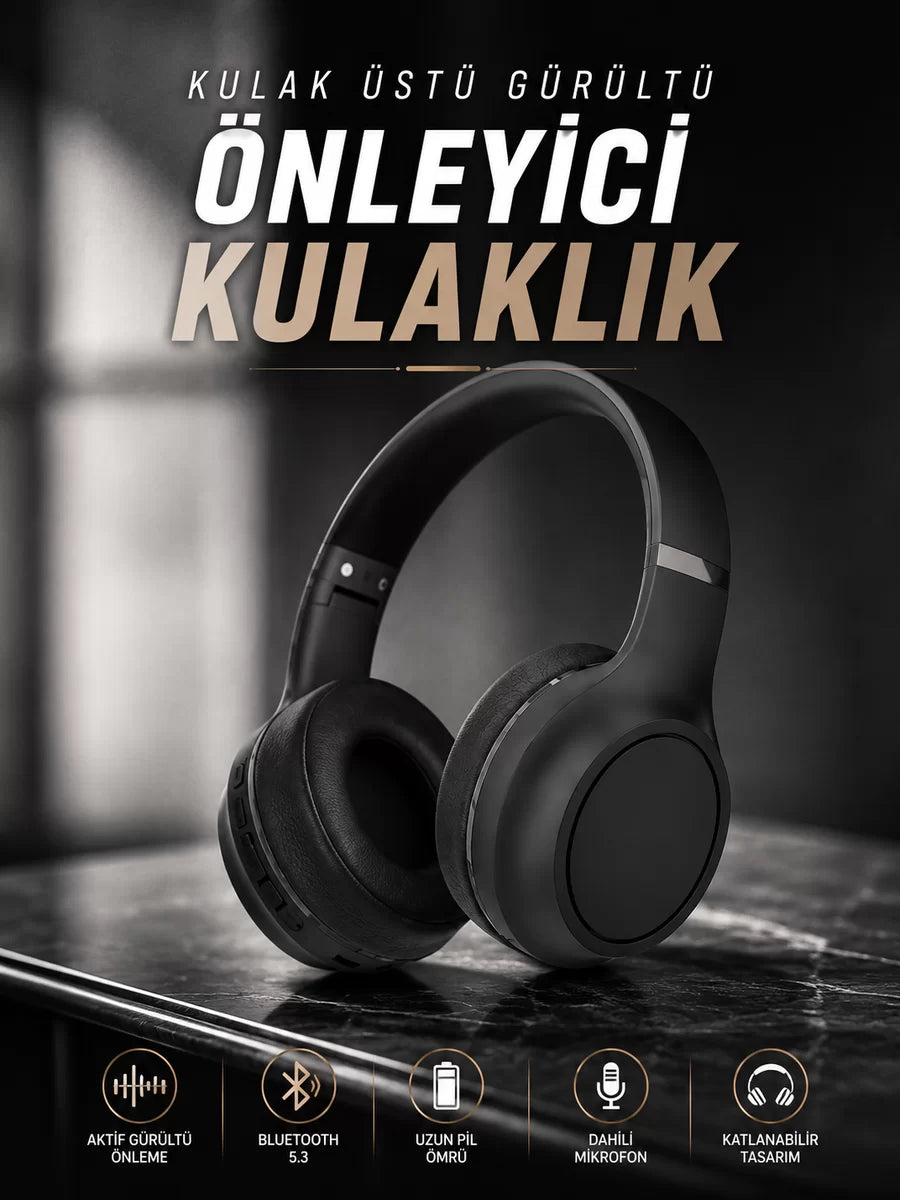 Kulak Üstü Kablosuz Bluetooth Kulaklık Gürültü Önleyici Ayarlanabilir