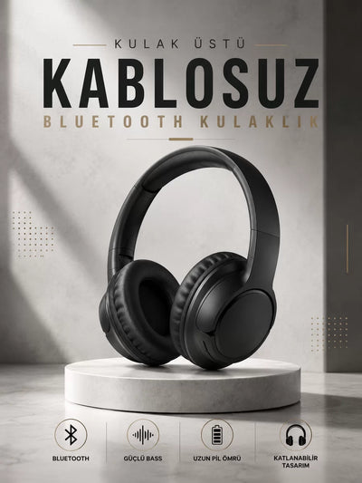 Kulak Üstü Kablosuz Bluetooth Kulaklık Yüksek Ses Kaliteli ANC Özelliği