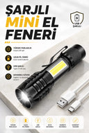 El Feneri Led USB Şarjlı Zoom Mini Led Işık Acil Durum Feneri - 1