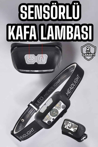Kafa Lambası Kamp Lambası Sensörlü Şarjlı Ayarlanabilir