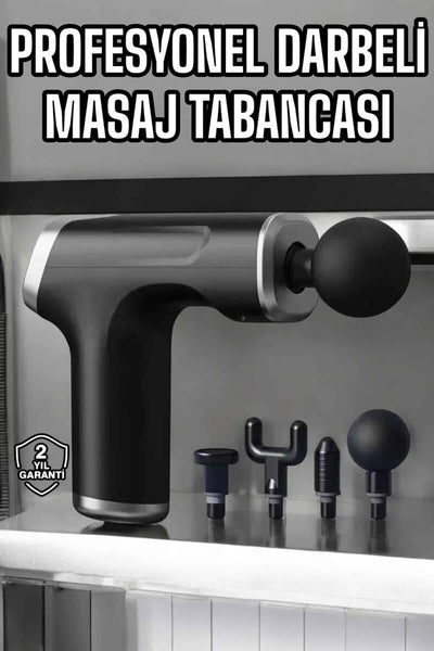 Masaj Tabancası 4 Başlıklı Kas ve Vücut Ağrıları İçin Şarjlı Darbeli