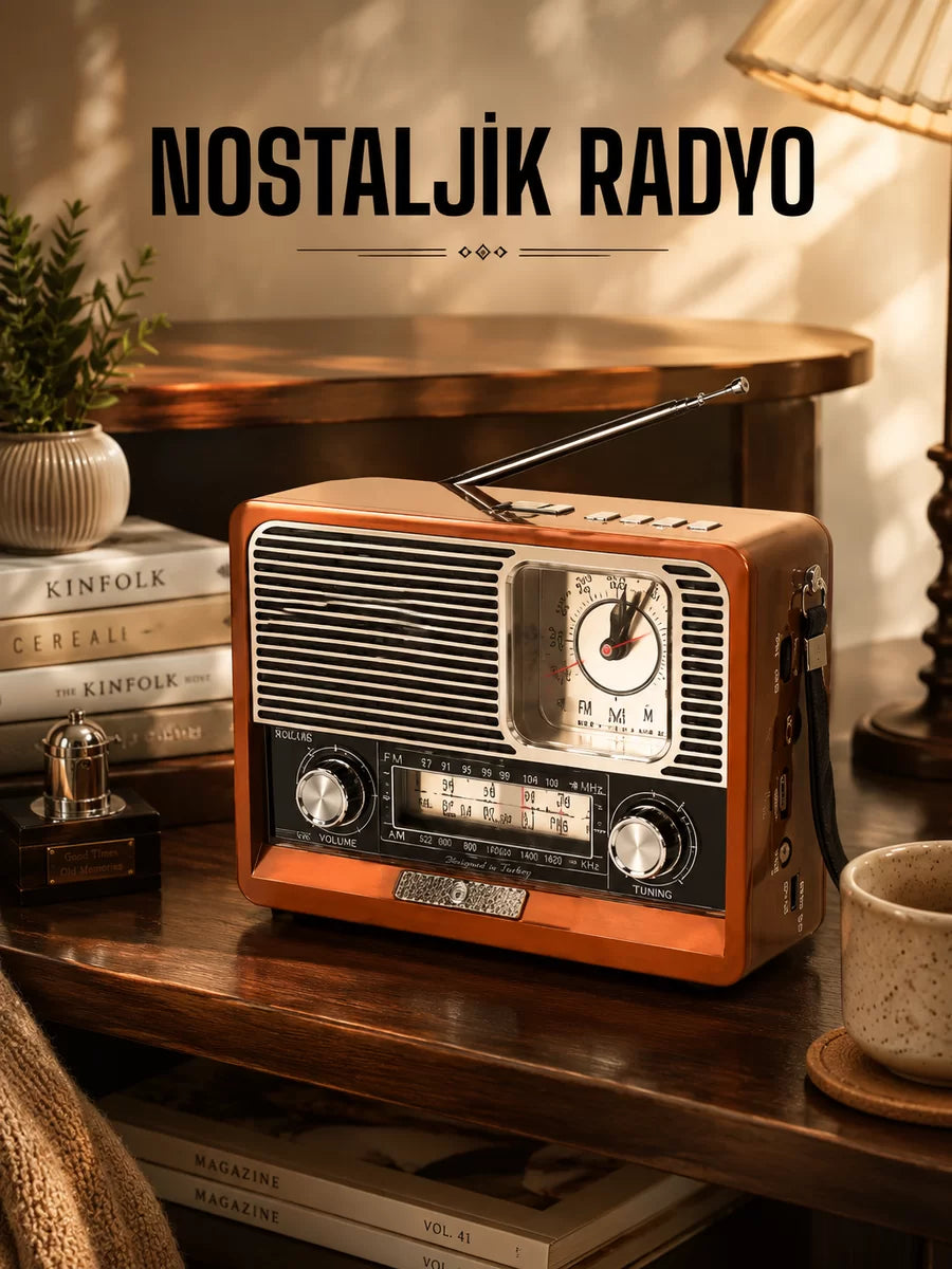 Ahşap Görünümlü Retro Bluetooth Radyo Usbaux Ve SD Kart Girişli