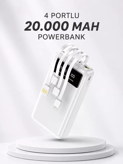 Powerbank Şarj Cihazı 4 Çıkışlı 20.000 MAH Powerbank Kompakt Yüksek Kapasiteli Hızlı Şarj