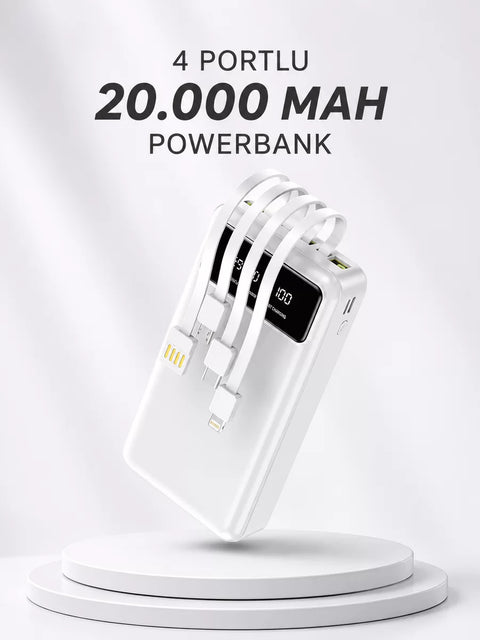 Powerbank Şarj Cihazı 4 Çıkışlı 20.000 MAH Powerbank Kompakt Yüksek Kapasiteli Hızlı Şarj