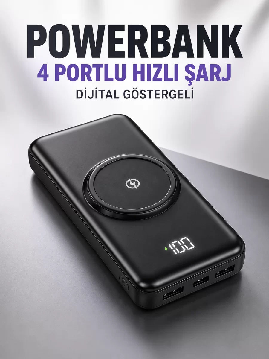 10.000 Mah Powerbank 4 Portlu Hızlı Şarj Dijital Göstergeli