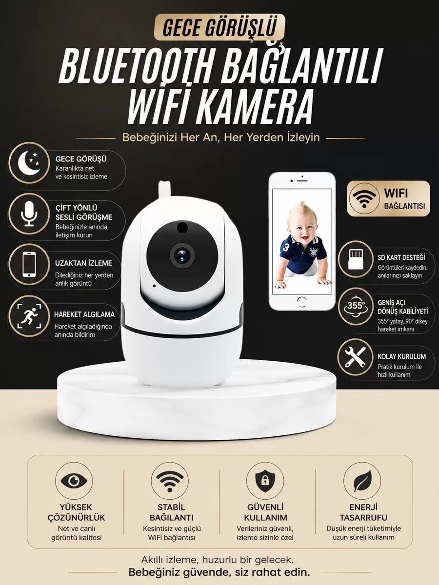 Bebek Takip Kamerası Gece Görüşlü WiFi Güvenlik Kamerası