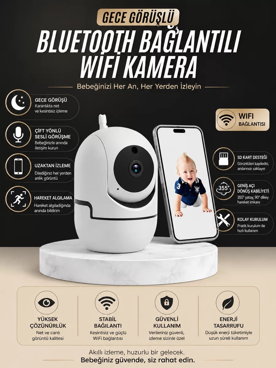 Gece Görüşlü Bebek Kamerası Telefondan Canlı Takip Özellikli