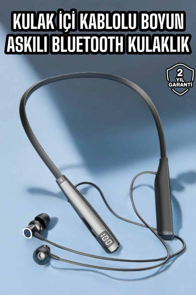 Boyun Askılı Bluetooth Kulaklık Uzun Şarj Süreli Dijital Göstergeli Kablolu