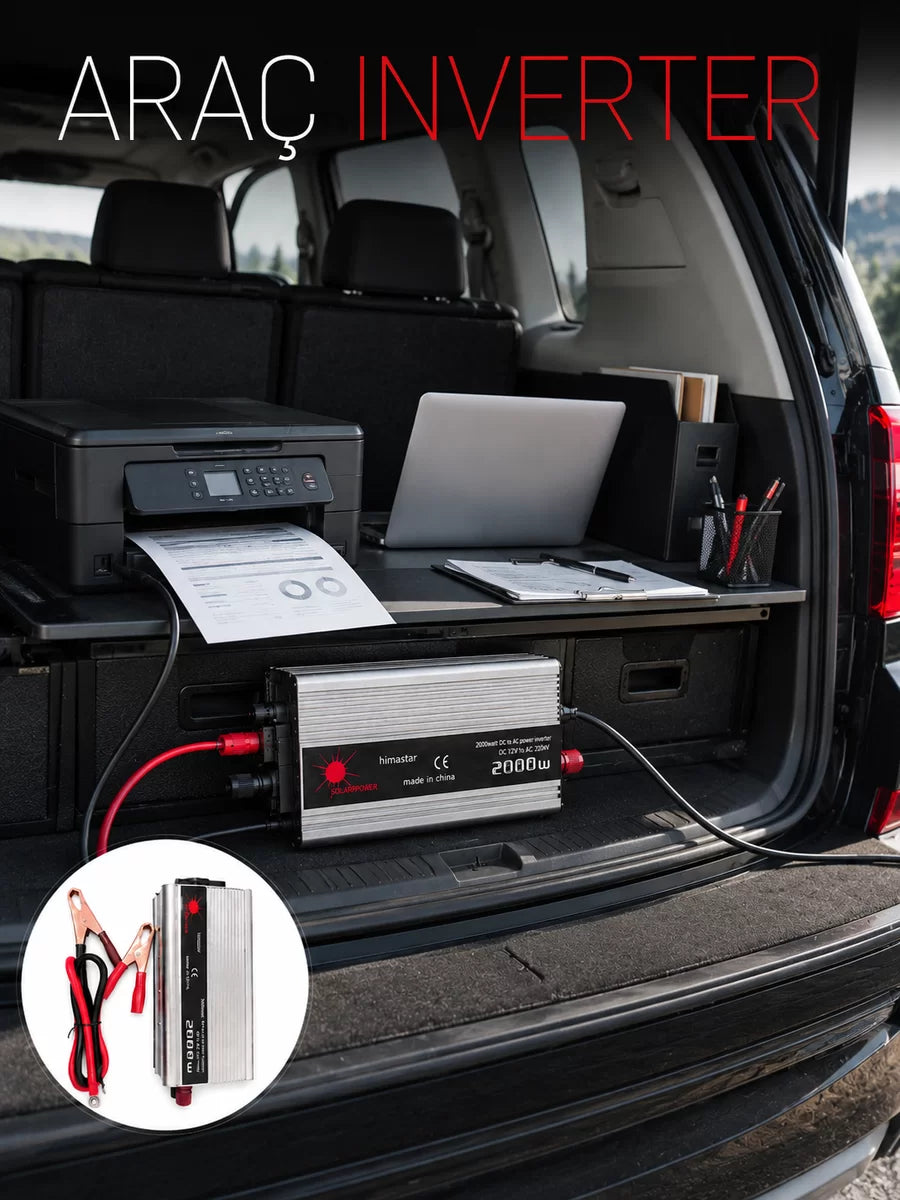 2000W Araç Elektrik İnvertörü Akü Bağlantılı Priz Çıkışlı Güç Çevirici