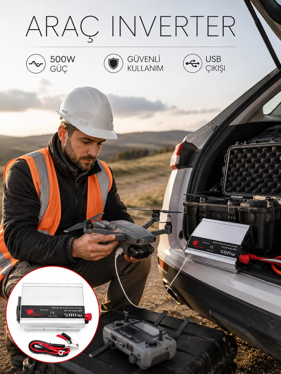Araçtan Ev Tipi Priz 500W Kullanımı İnvertör