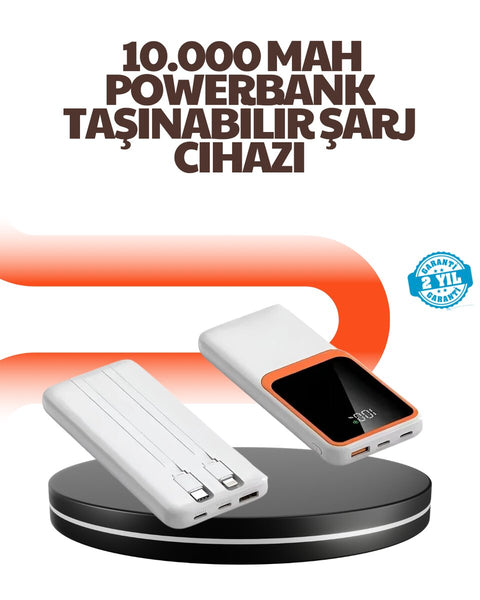 Taşınabilir 10000 mAh Powerbank – Dijital Göstergeli Type-C ve USB Çıkışlı