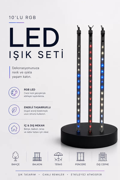 RGB LED Dış Ve İç Mekan Süsleme Işığı 10 Çubuklu Şerit