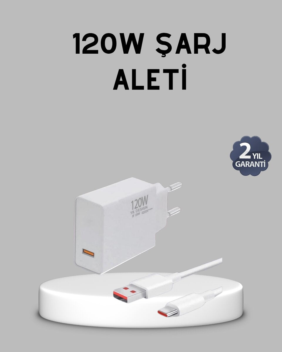 120W Süper Hızlı Şarj Adaptörü – Type-C Kablo Dahil Yüksek Voltaj Korumalı