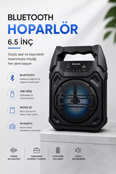 Mikrofonlu Bluetooth Ses Sistemli USB Micro SD FM ve Uzun Pil Ömrü