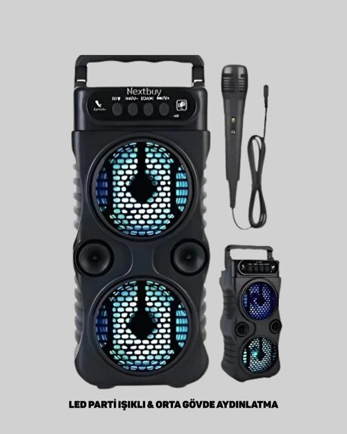 1200 mAh Şarjlı LED Işıklı Bluetooth Hoparlör – FM Radyolu Hafıza Kart Destekli