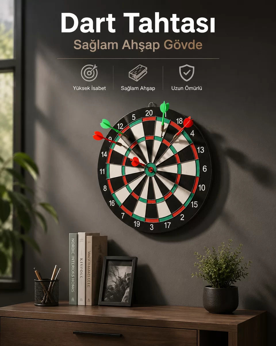Duvara Monte Sağlam Ahşap Gövdeli Dart Tahtası Ev ve Oyun Alanları İçin 17 İnç