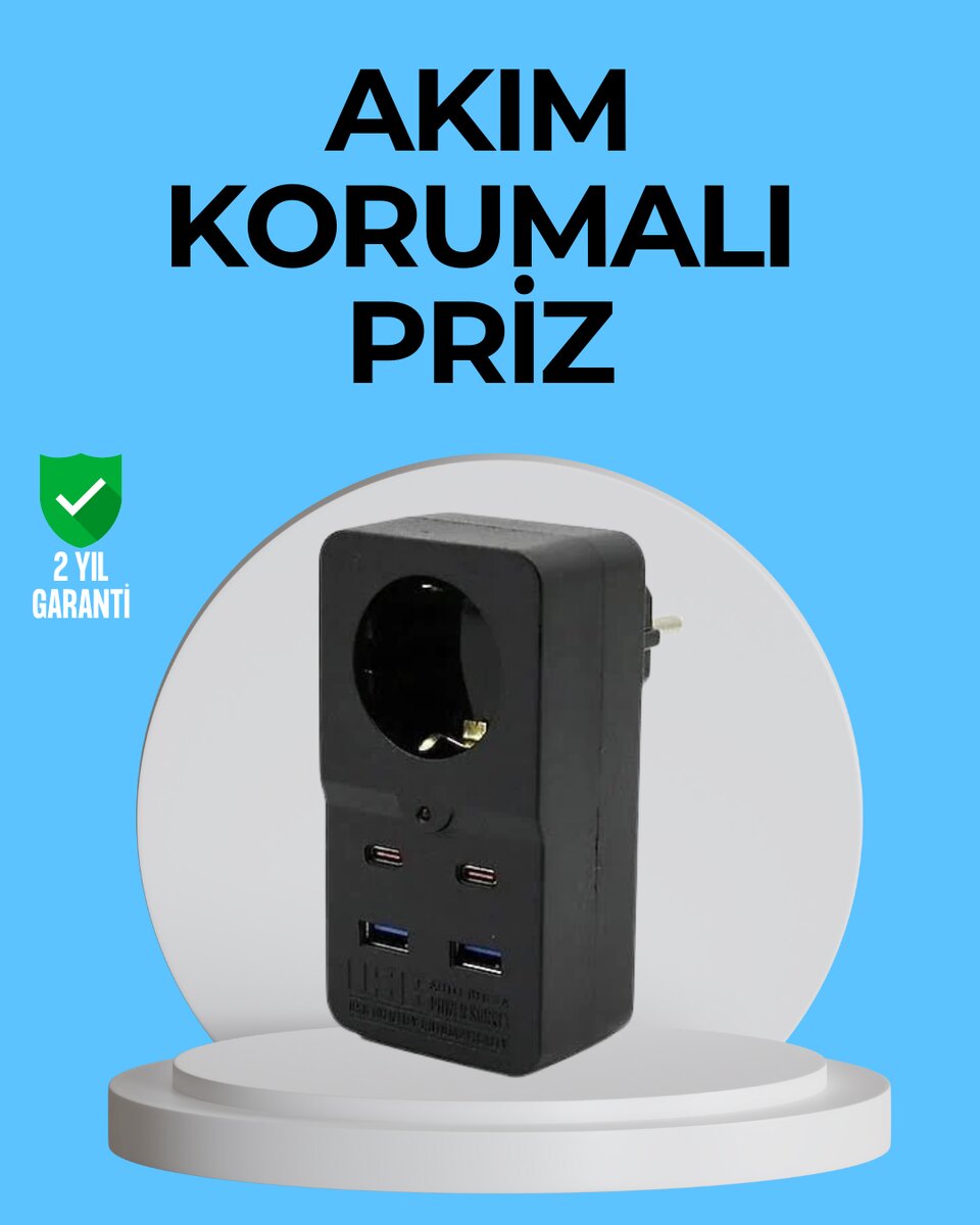 Termal Korumalı Priz Otomatik Çocuk Kilidi 4 USB Type C