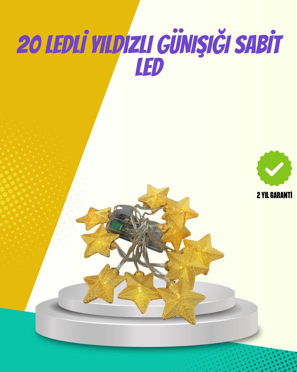 Dekoratif Yıldız Led Aydınlatma 20 Ledli 5 Metre Günışığı
