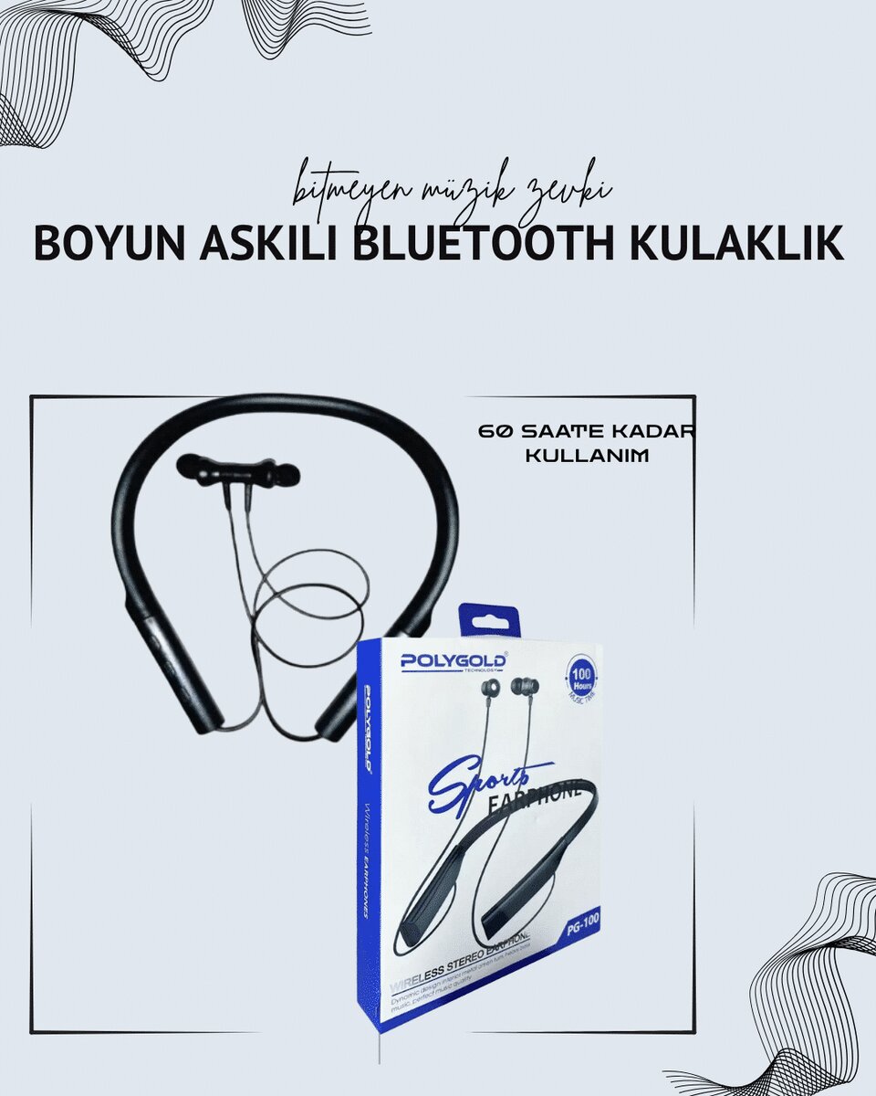 Polygold PG-100 Boyun Askılı Kablosuz Kulaklık – 200 Saat Bekleme Süresi Stereo Ses Mikrofonlu