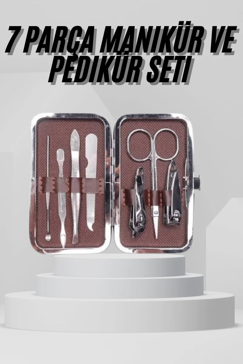 7 Parça Paslanmaz Çelik Manikür ve Pedikür Seti Çantalı Profesyonel