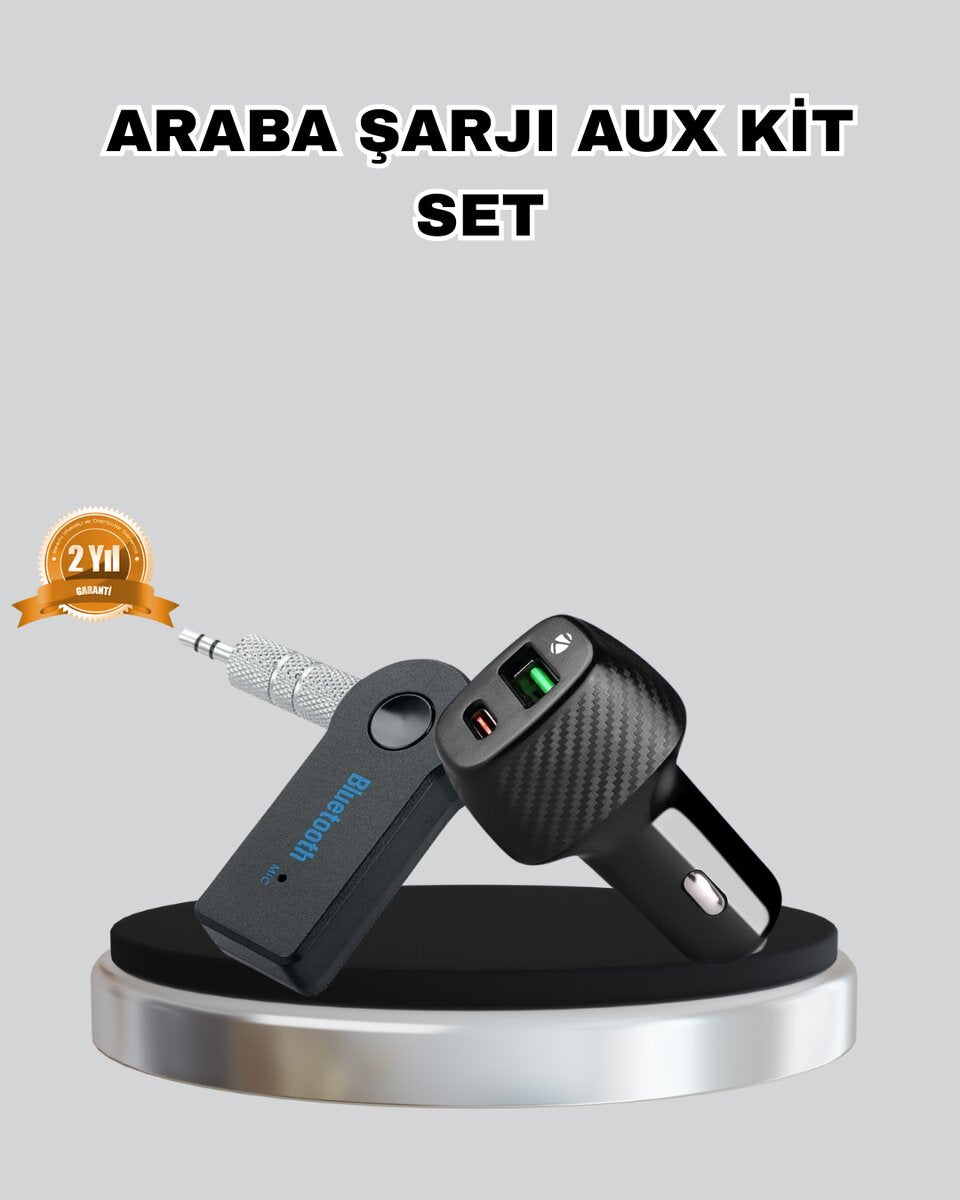 AUX Bluetooth Adaptör ve 38W Hızlı Araç Şarj Cihazı Seti